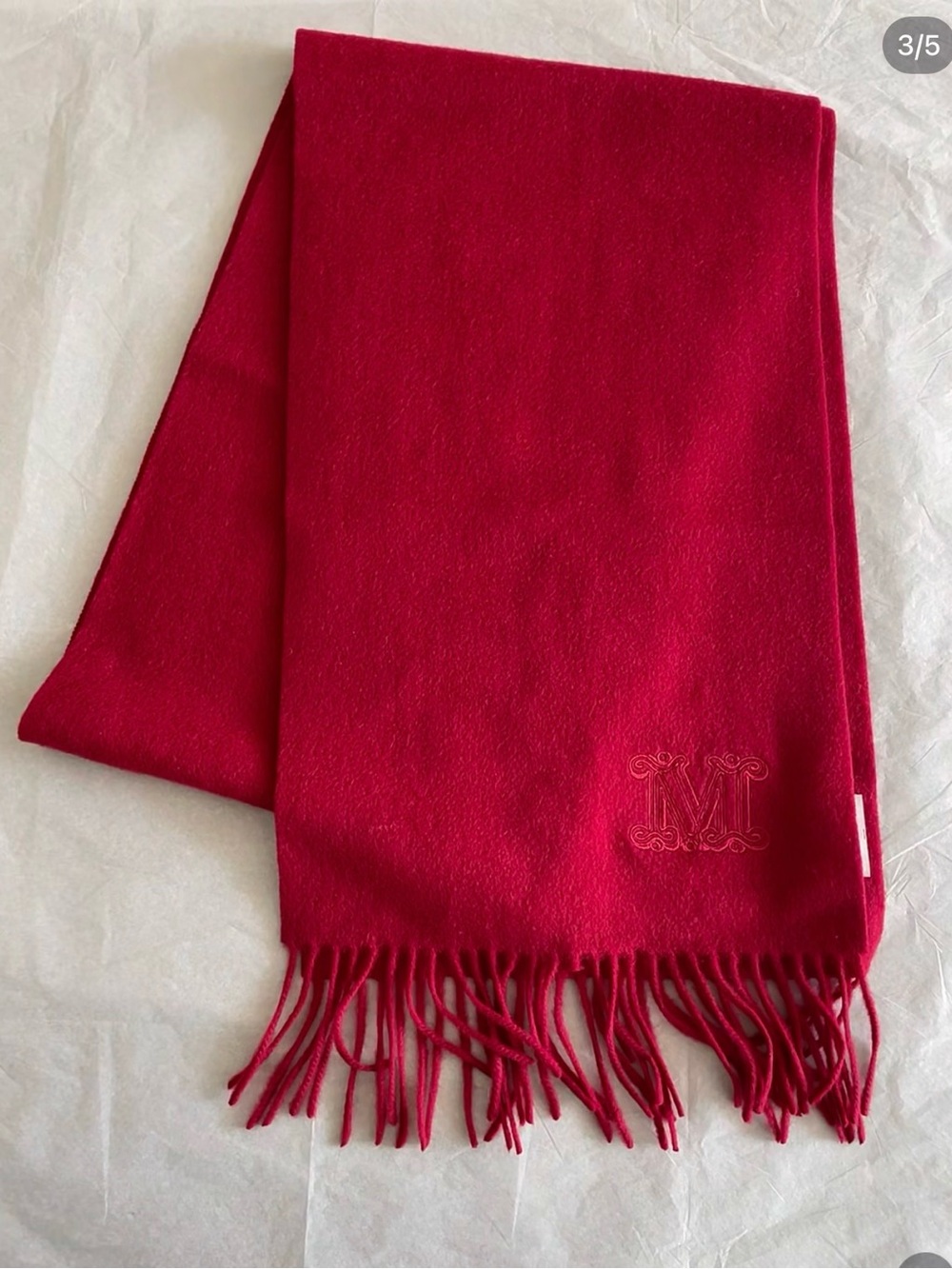 NWT MaxMara Cashmere Red Fringed Scarf